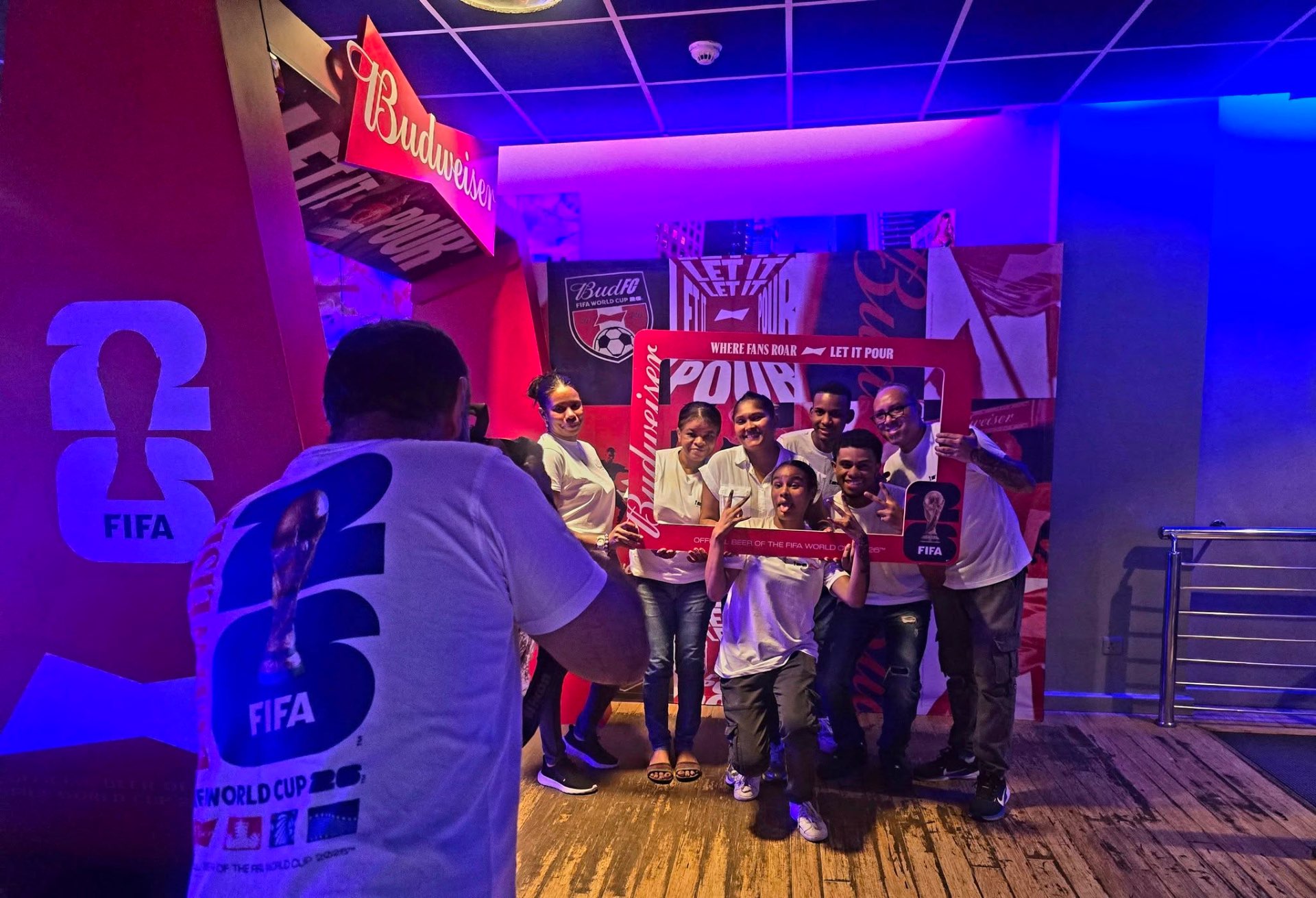 Group photo moment at Budweiser Let It Pour FIFA World Cup 2026 activation
